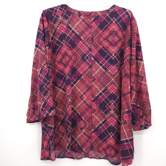 Catherines button up tunic top Plus Size 5X red purple print 3/4 sleeves V-neck - Picture 10 of 10